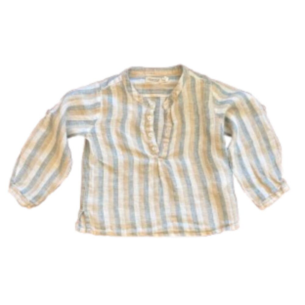 MarMar Copenhagen Kids' Striped Button Henley Shirt in Blue and Cream